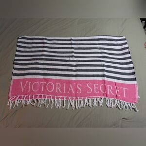 Victoria's Secret Fringe Beach Towel Throw Blanket  Women One Size Pink Striped